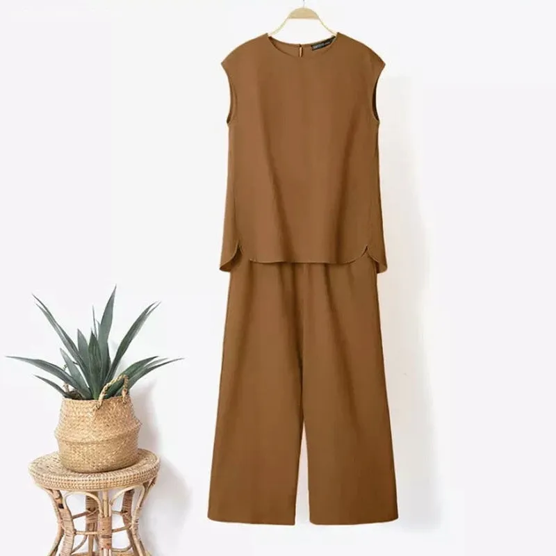 2-piece set with wide-legged capri pants