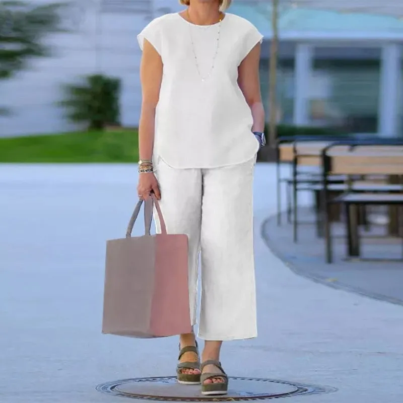 2-piece set with wide-legged capri pants