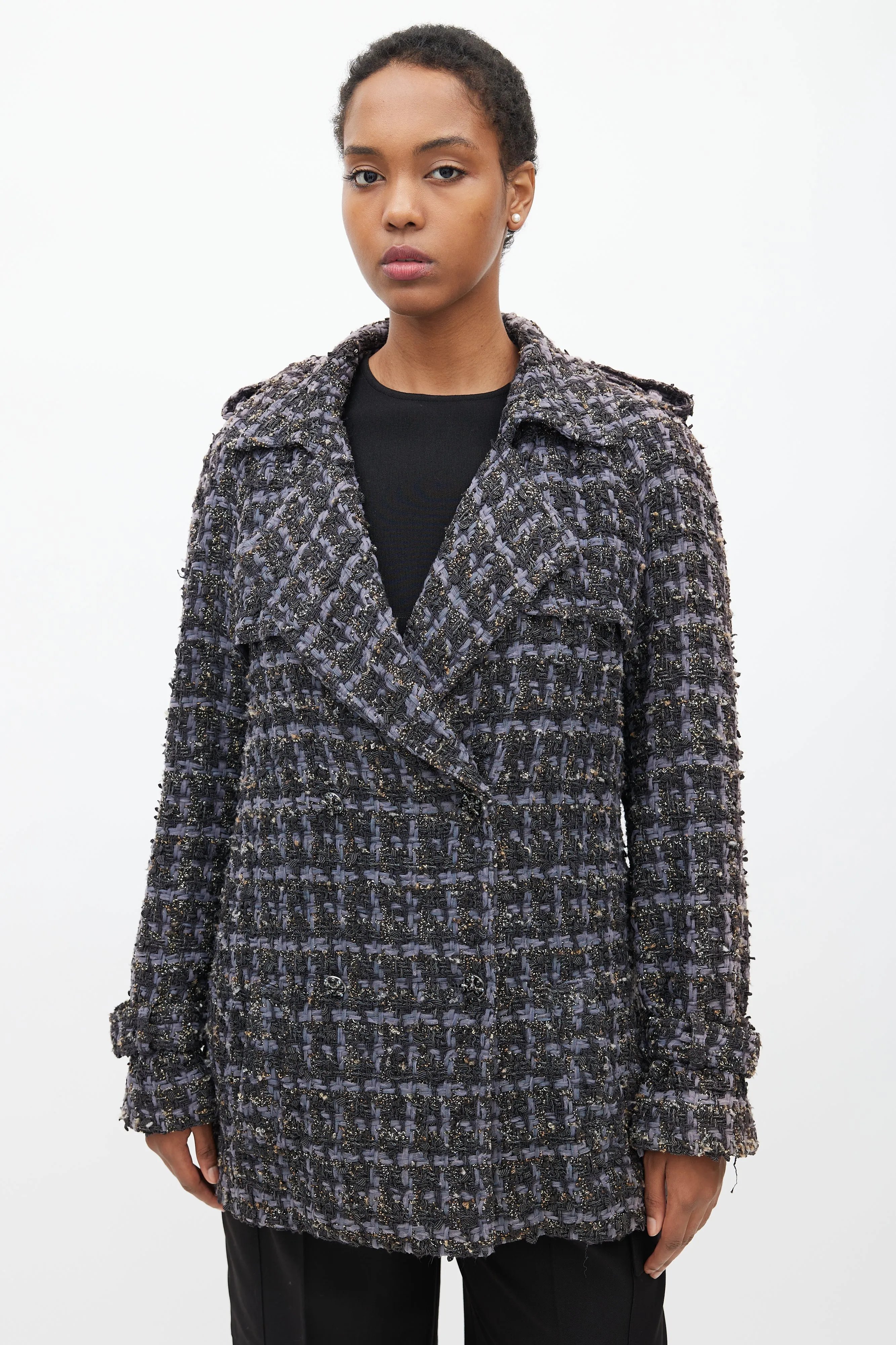 2019 Purple & Multicolour Tweed Pea Coat