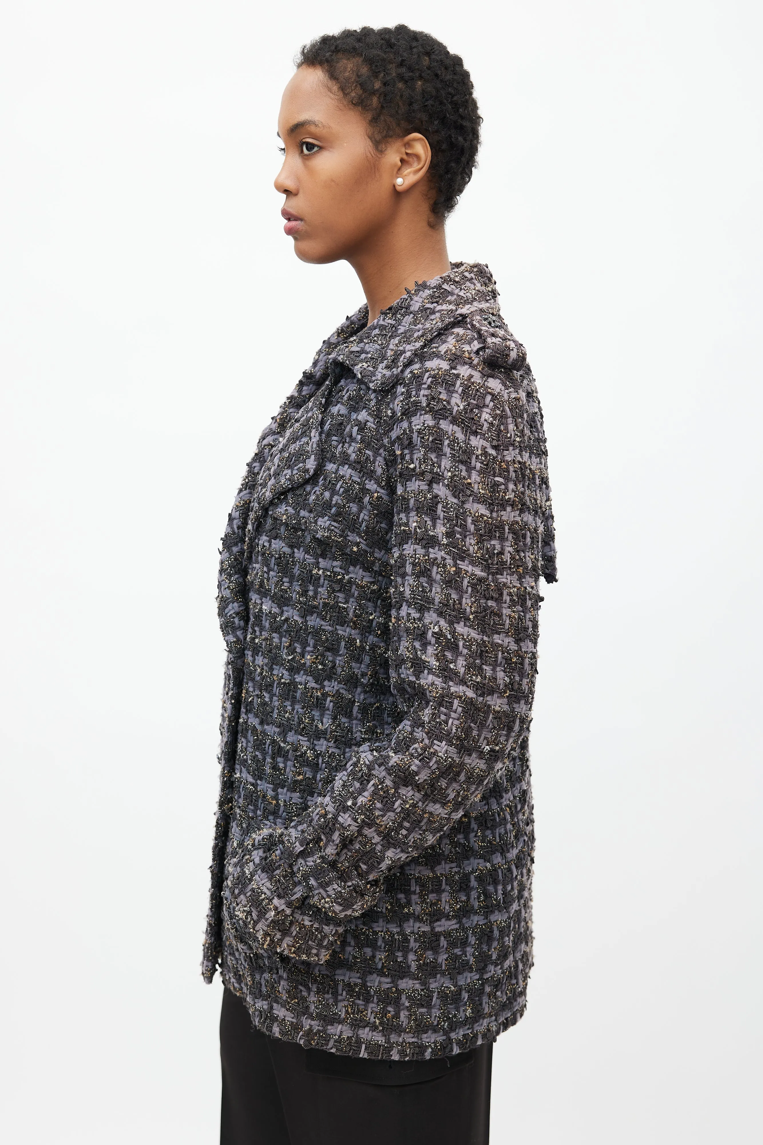 2019 Purple & Multicolour Tweed Pea Coat