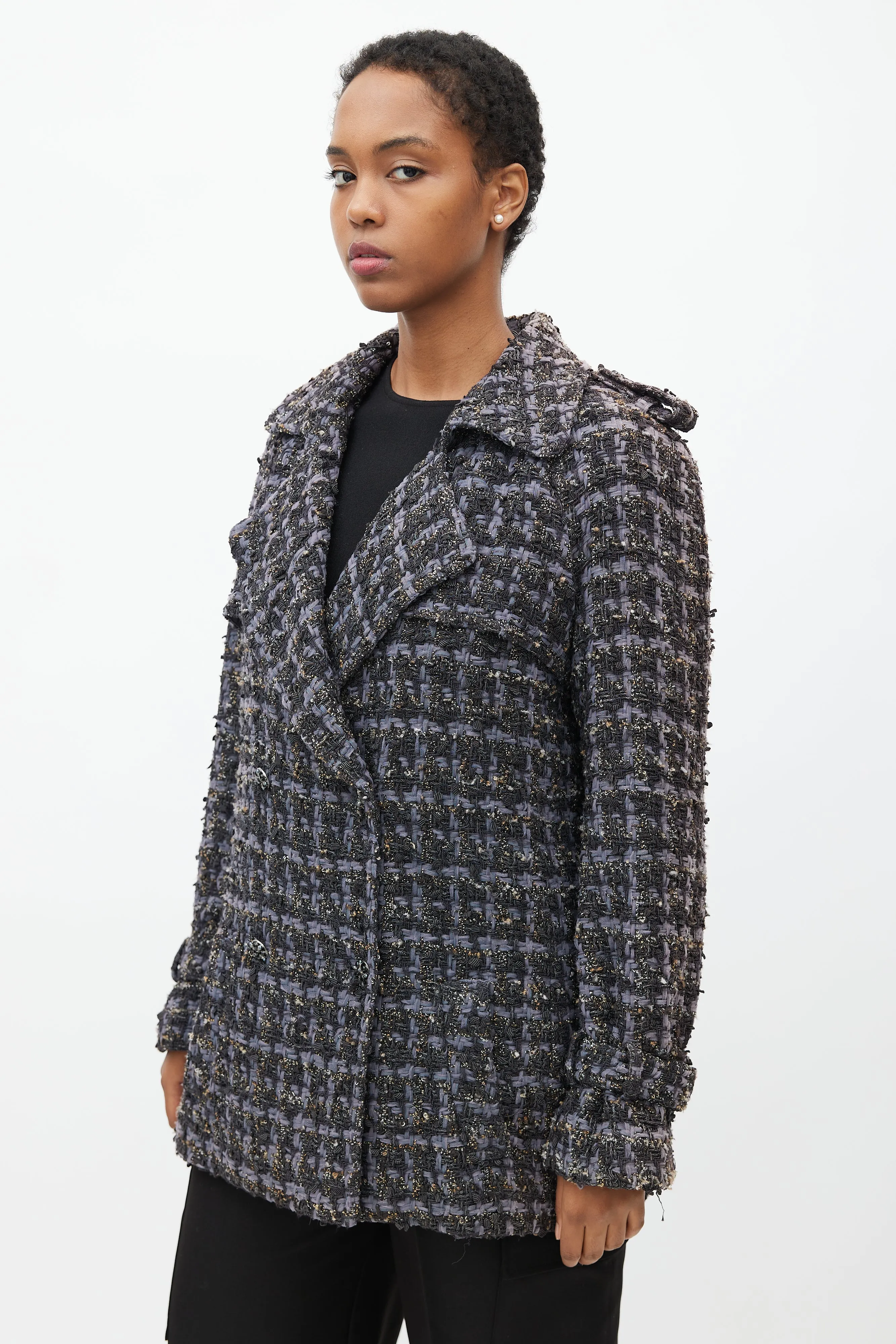 2019 Purple & Multicolour Tweed Pea Coat