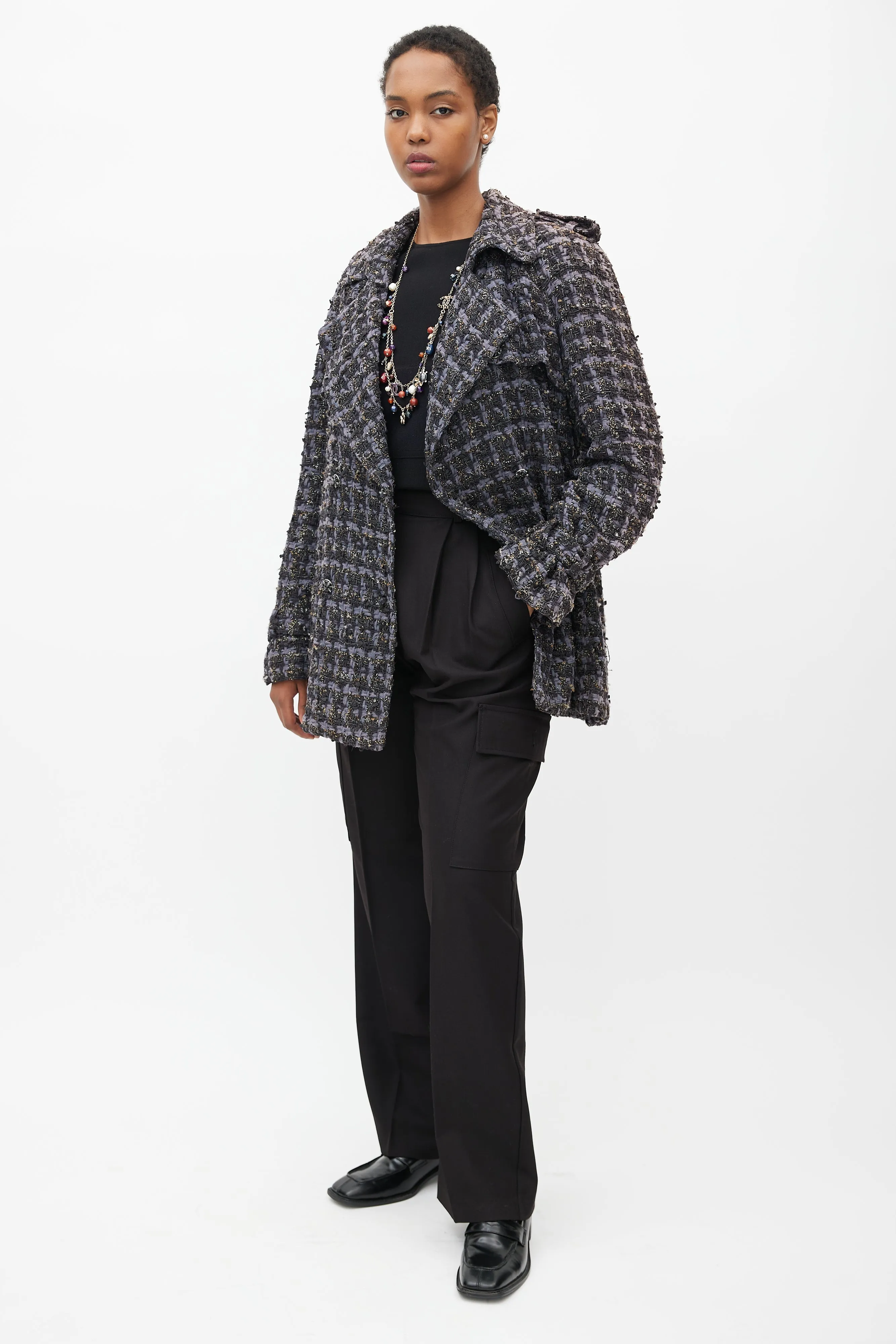 2019 Purple & Multicolour Tweed Pea Coat