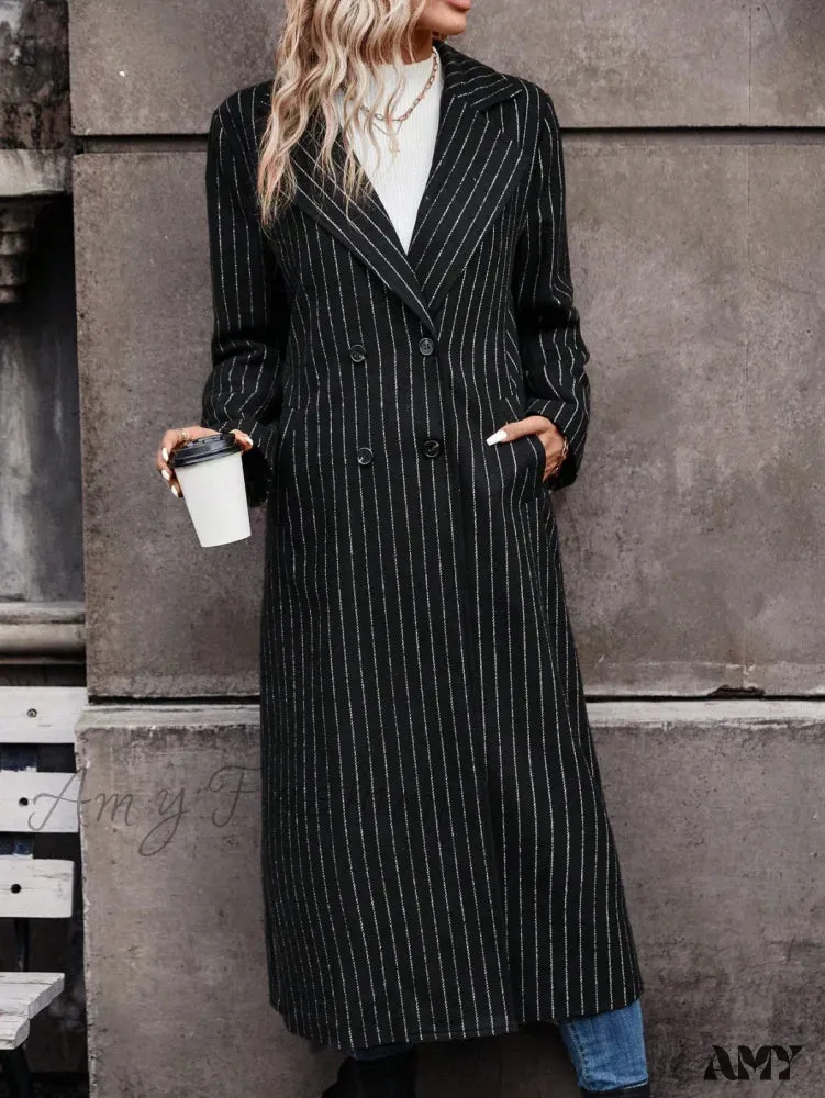 Amy Fashion - Striped Print Double Button Coat