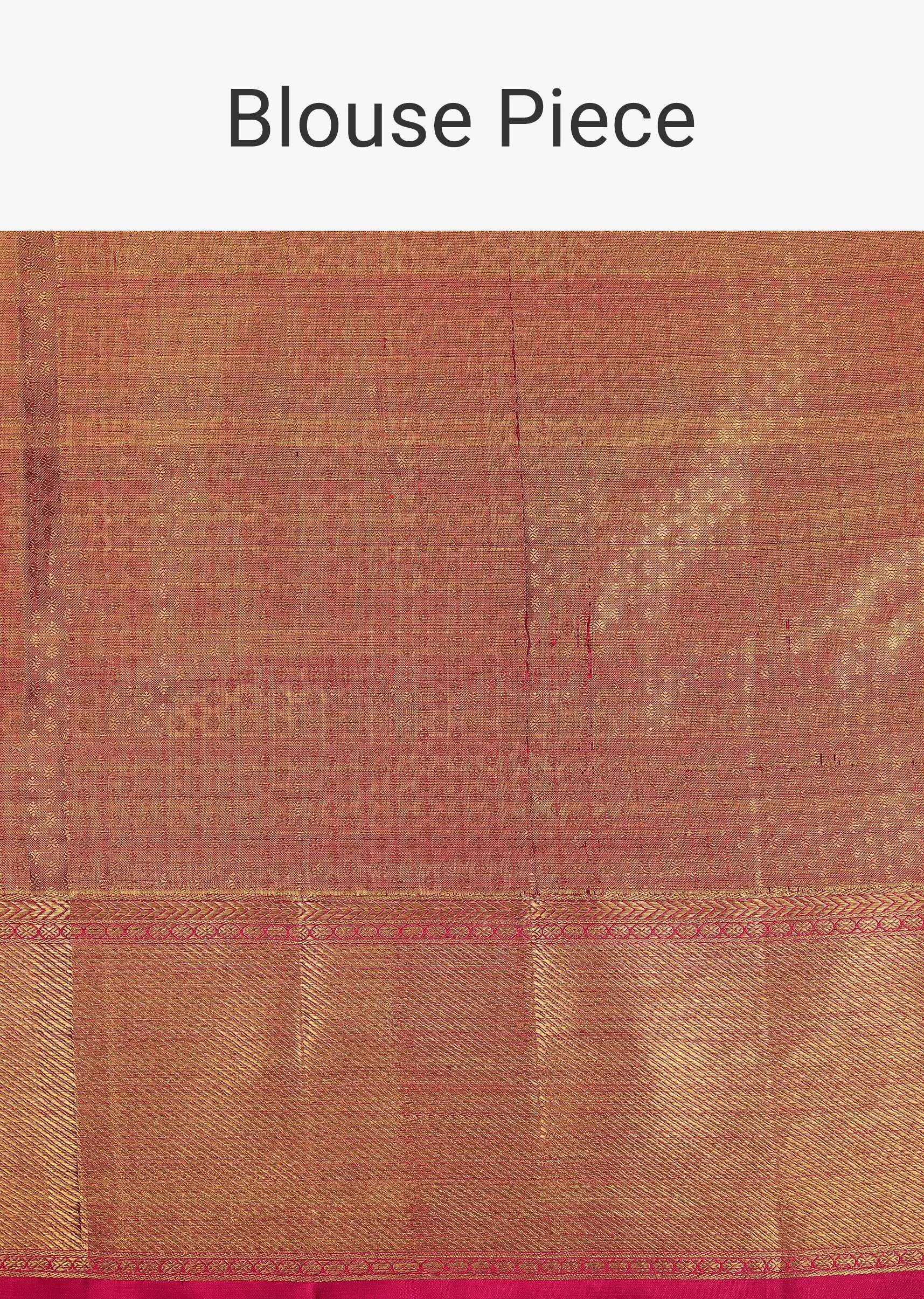 Azalea Pink Kanjivaram Saree In Tissue Silk With Real Gold 14gm Zari Weave And Unstitched Blouse