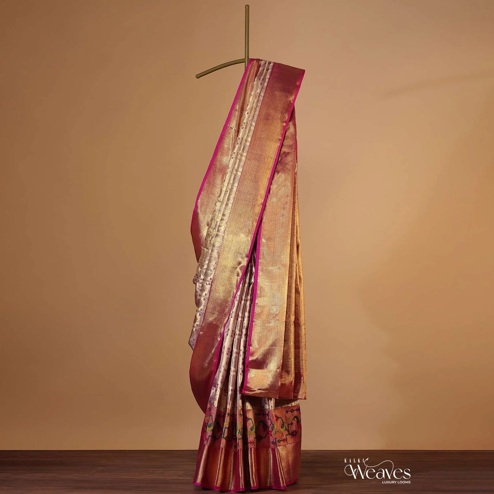 Azalea Pink Kanjivaram Saree In Tissue Silk With Real Gold 14gm Zari Weave And Unstitched Blouse