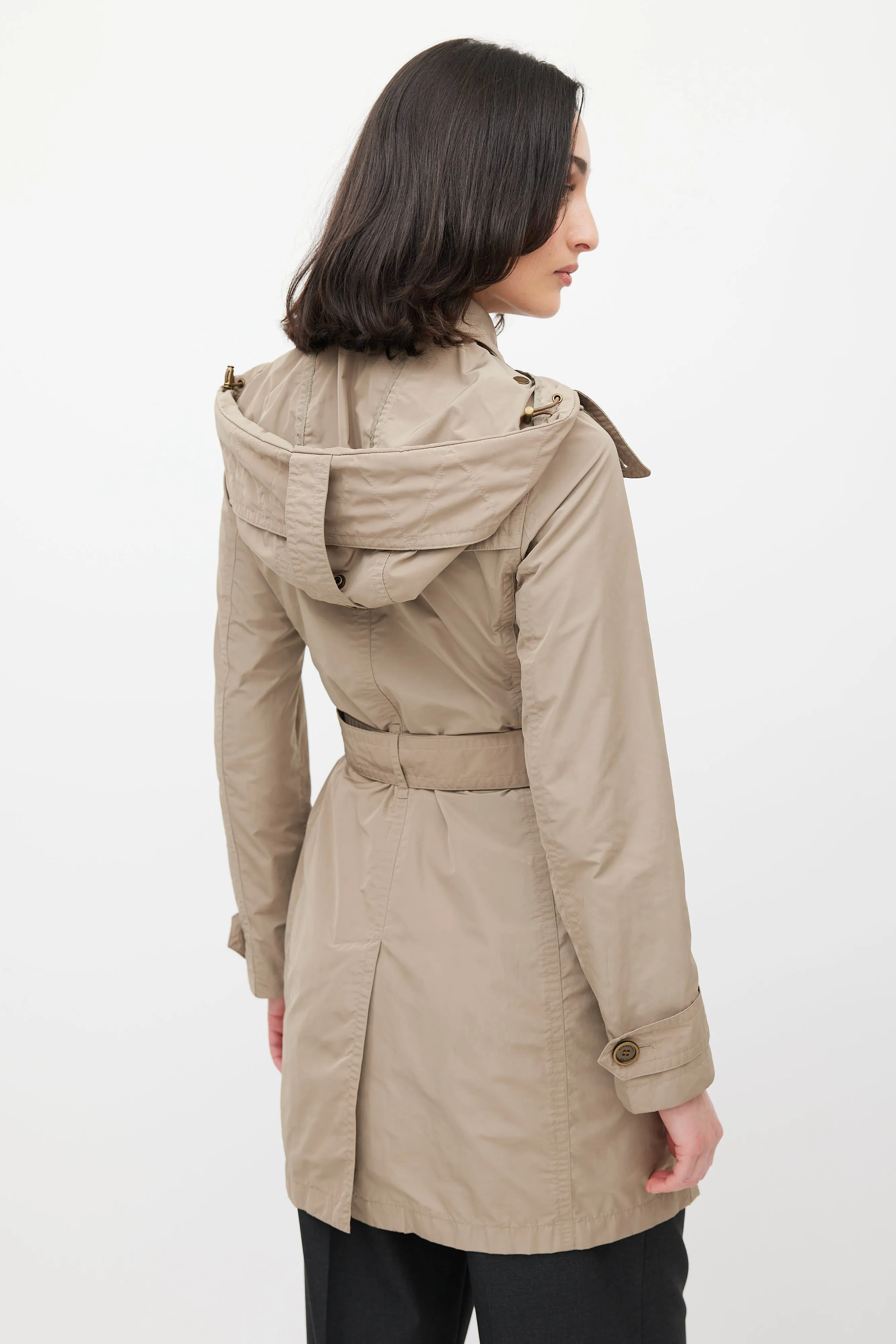 Beige Hooded Nylon Coat