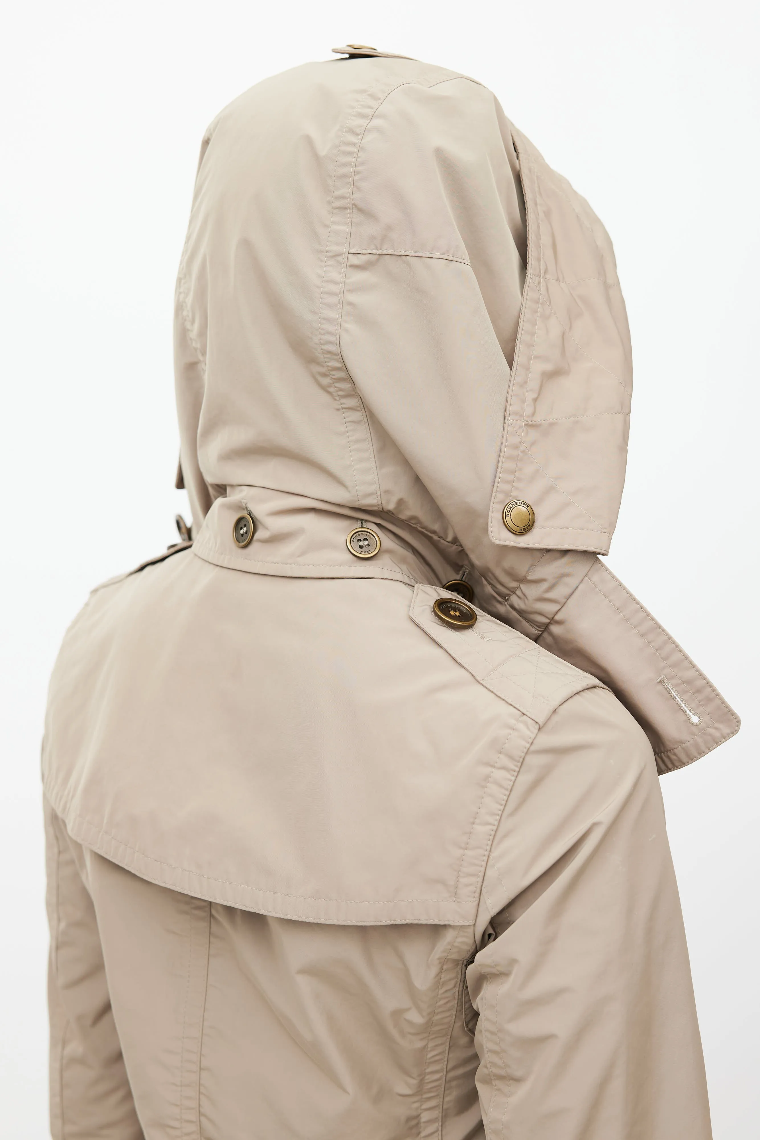 Beige Hooded Nylon Coat