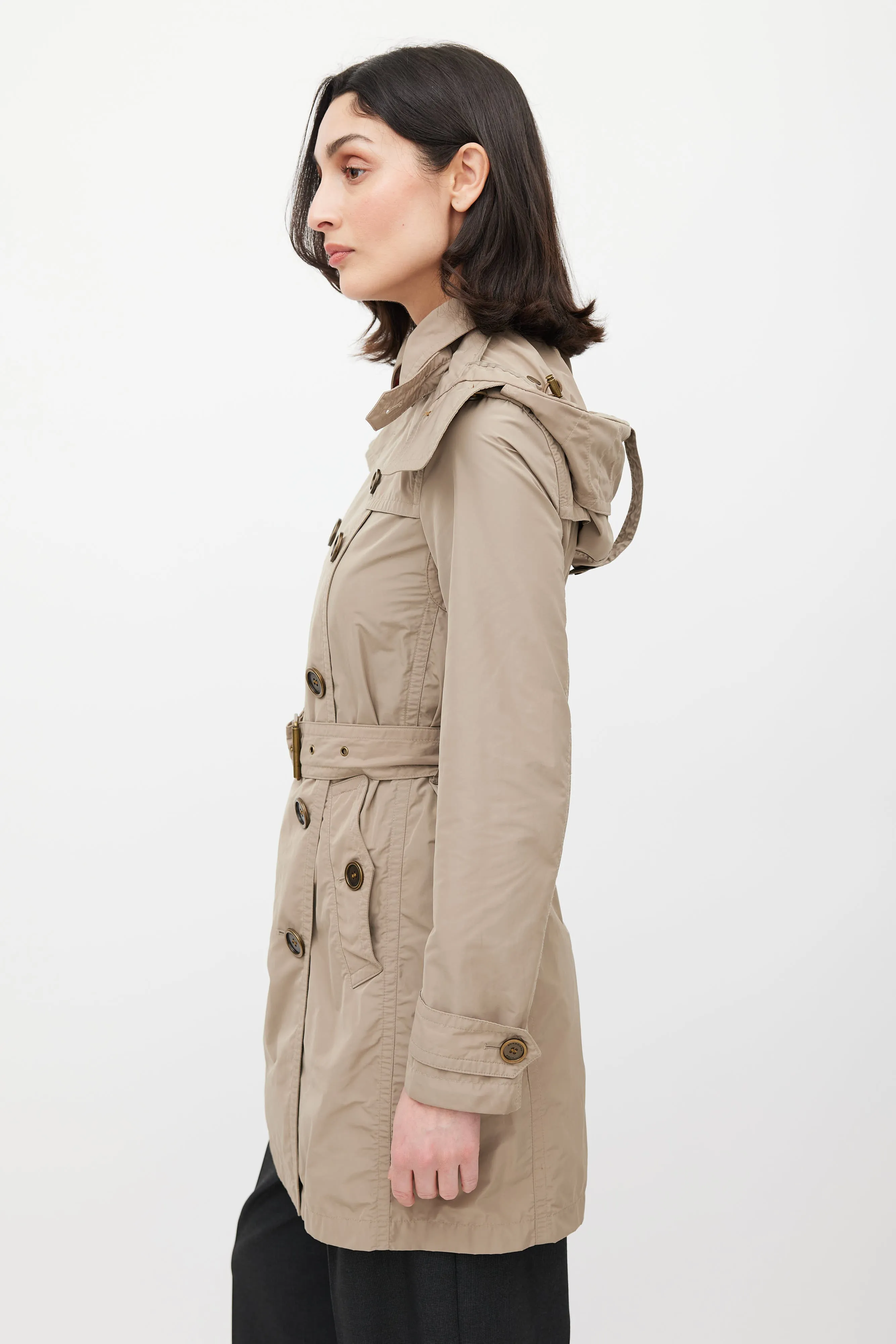Beige Hooded Nylon Coat