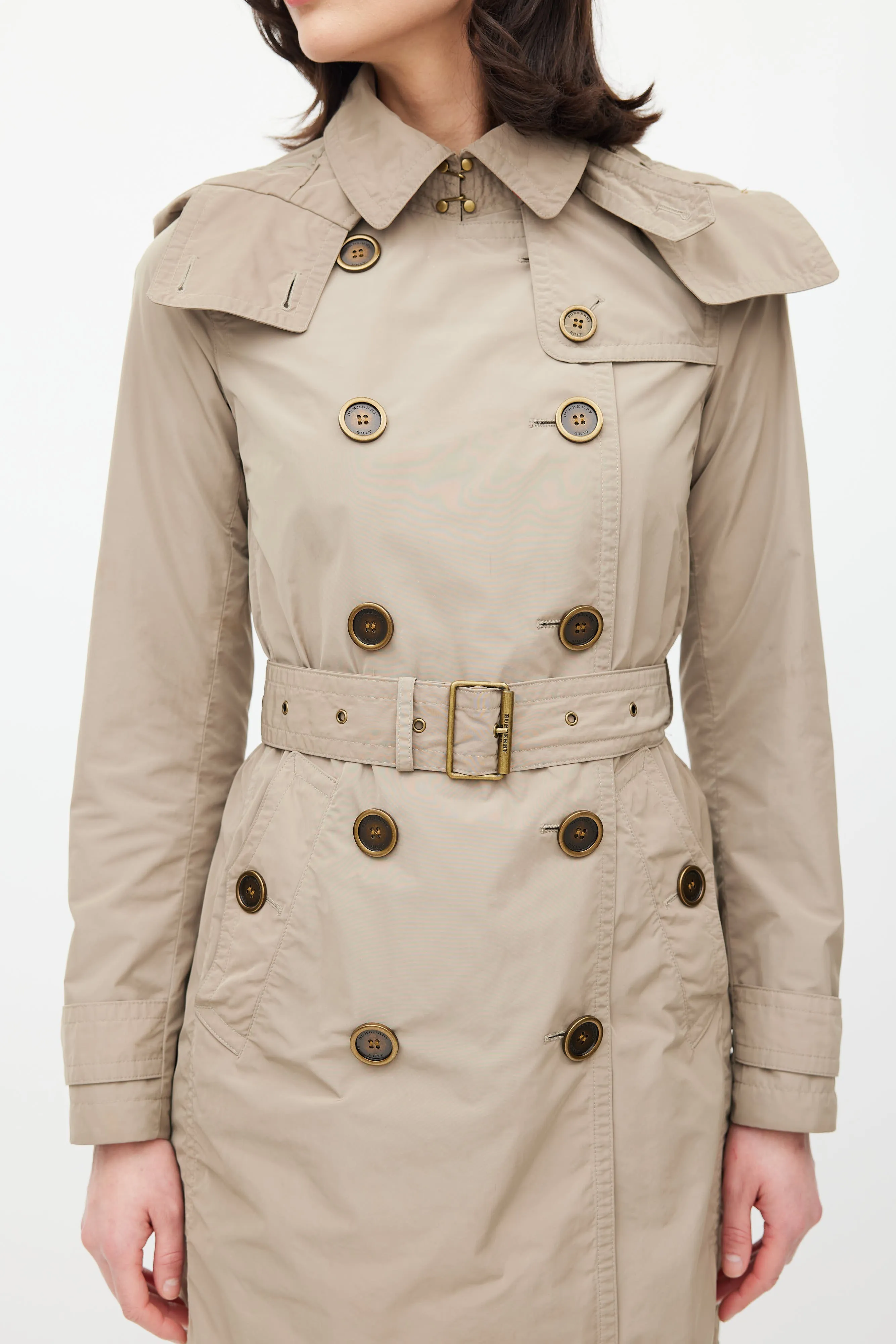 Beige Hooded Nylon Coat