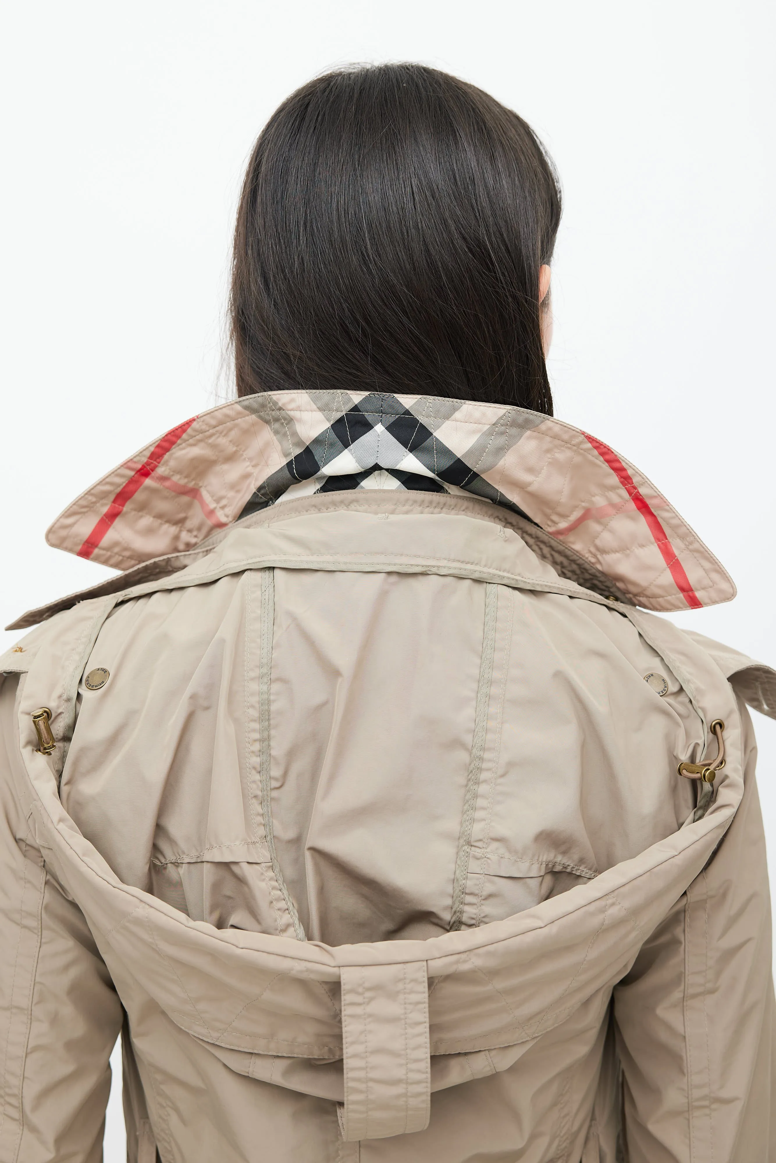 Beige Hooded Nylon Coat