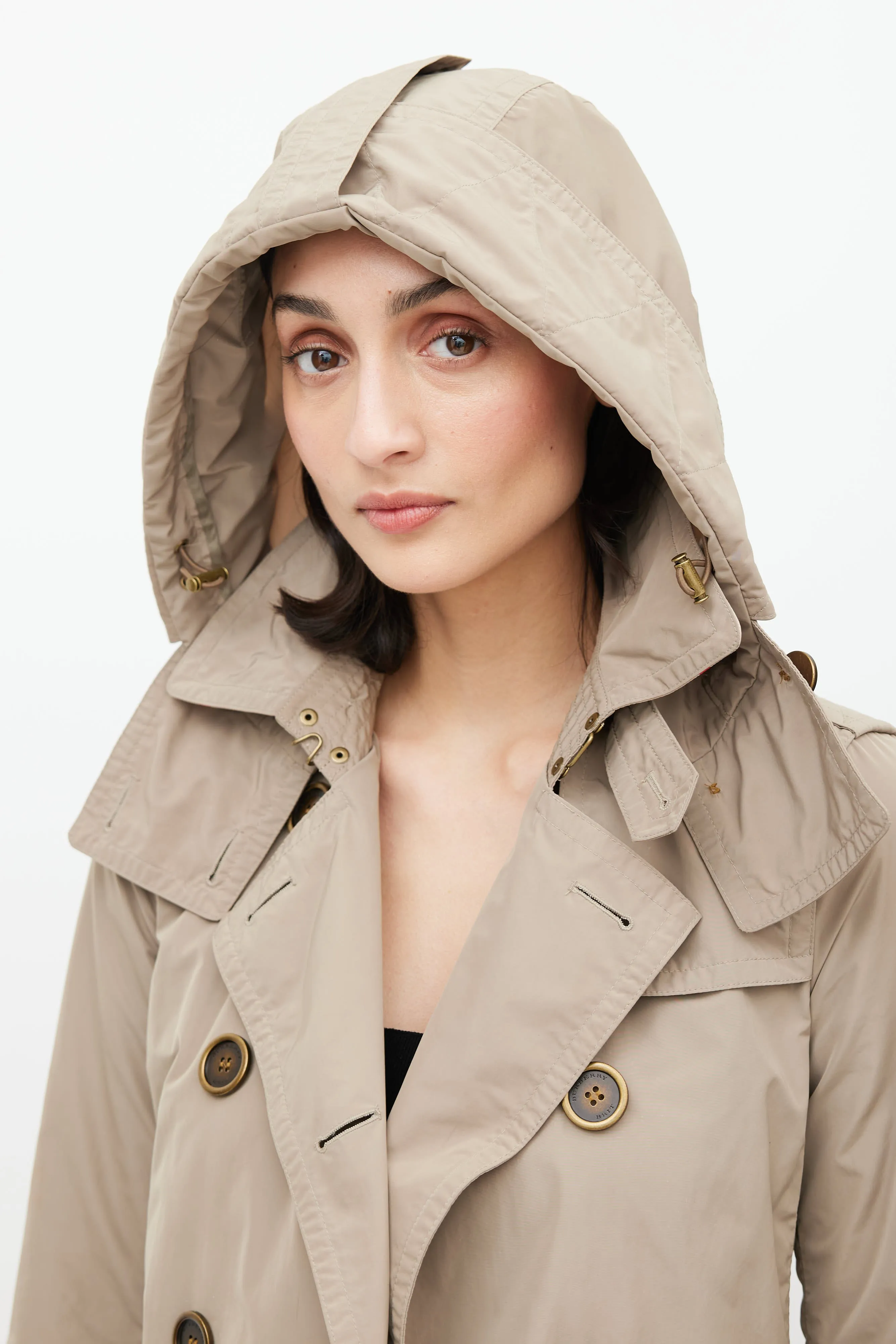 Beige Hooded Nylon Coat