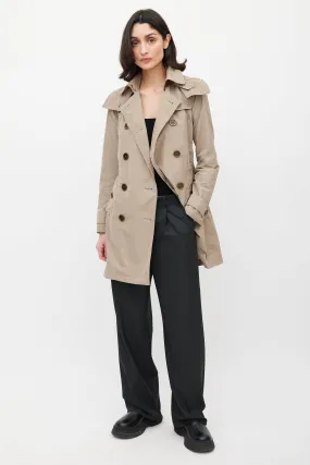 Beige Hooded Nylon Coat