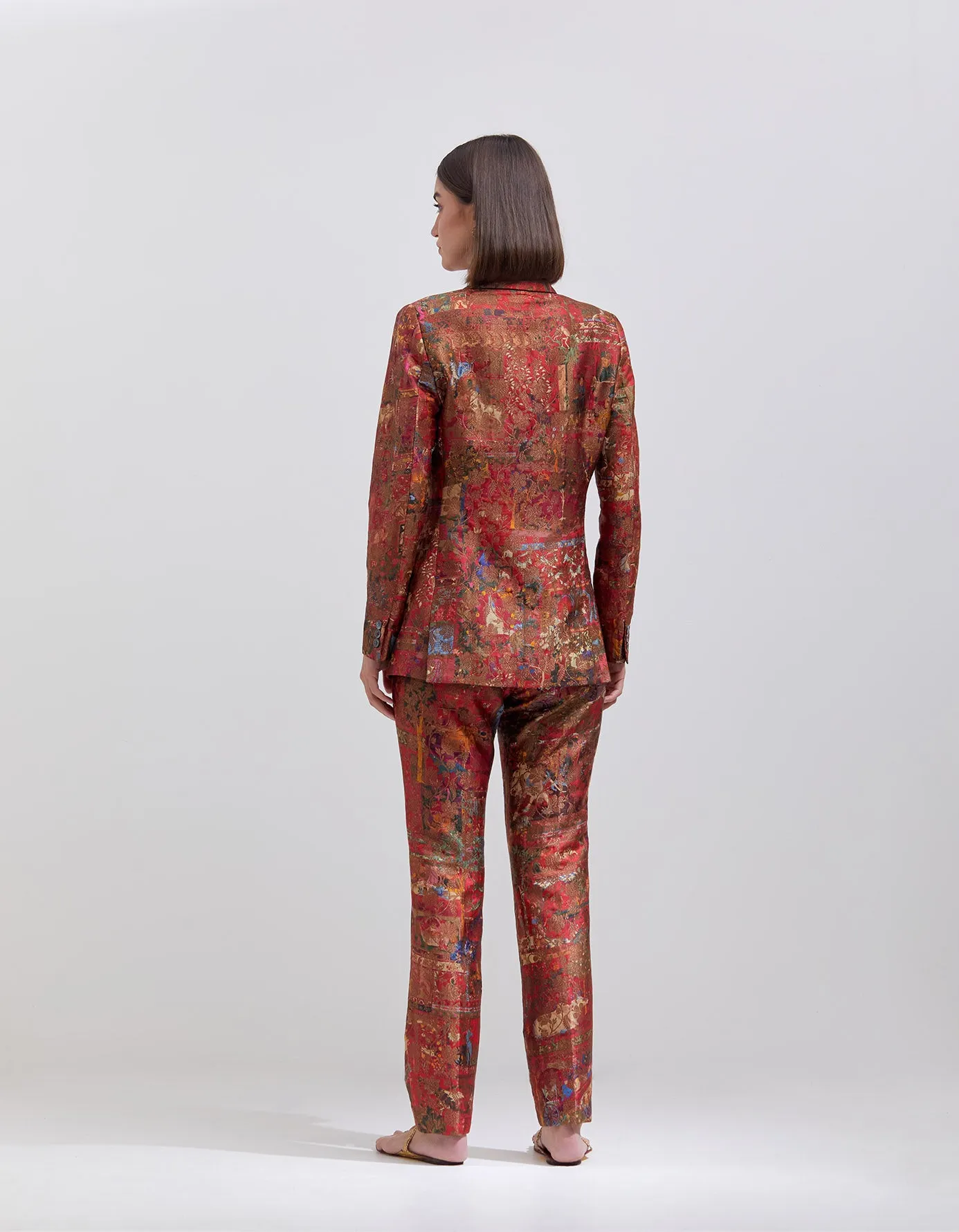 Boot Cut Trousers Silk Brocade Crimson