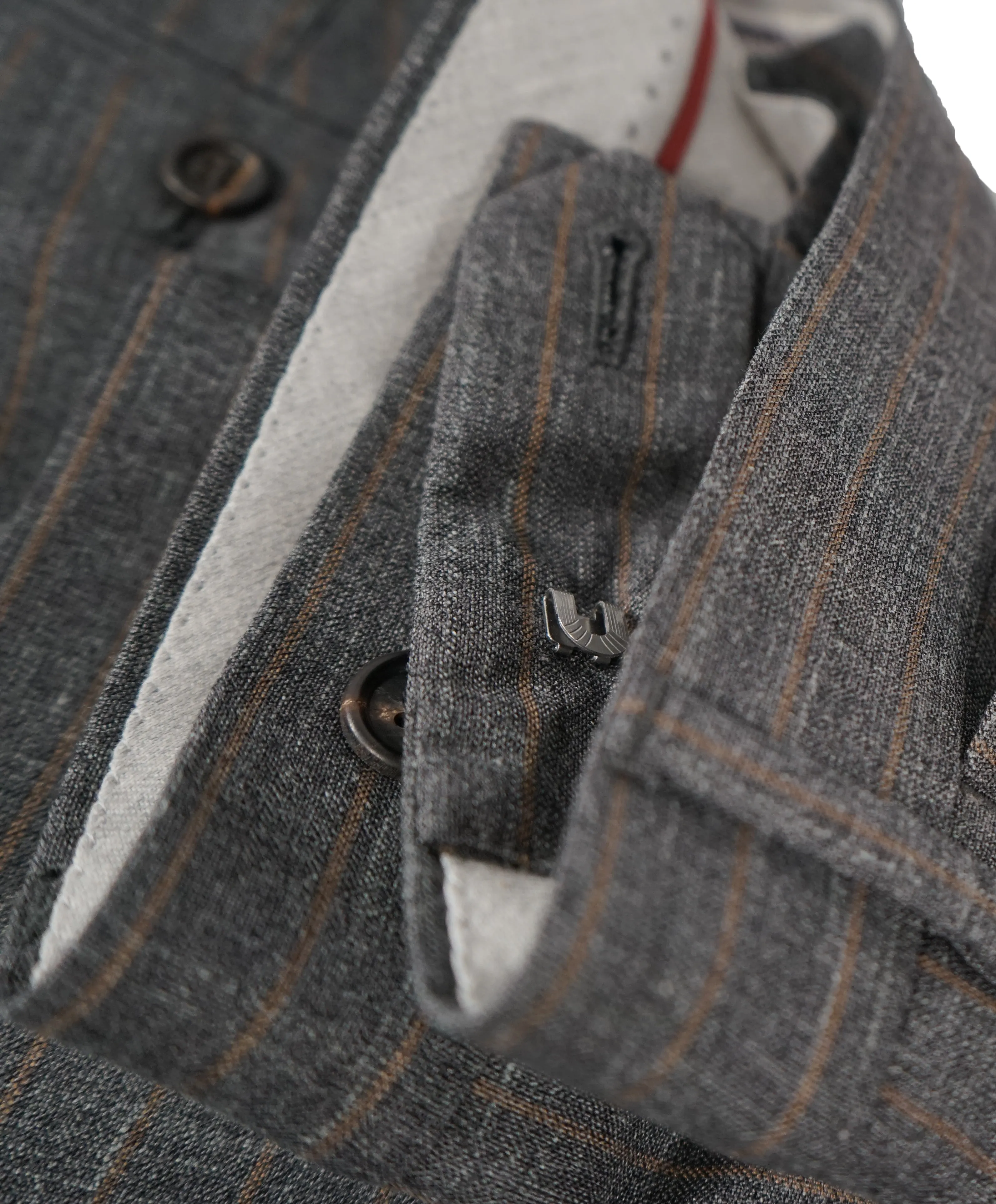 BRUNELLO CUCINELLI - Orange Stripe Wool/Linen/Silk Summer Blend Dress Pants - 36W