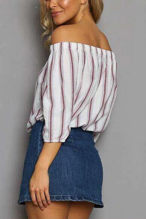 Custom Off The Shoulder Stripe 3/4 Sleeve Blouses