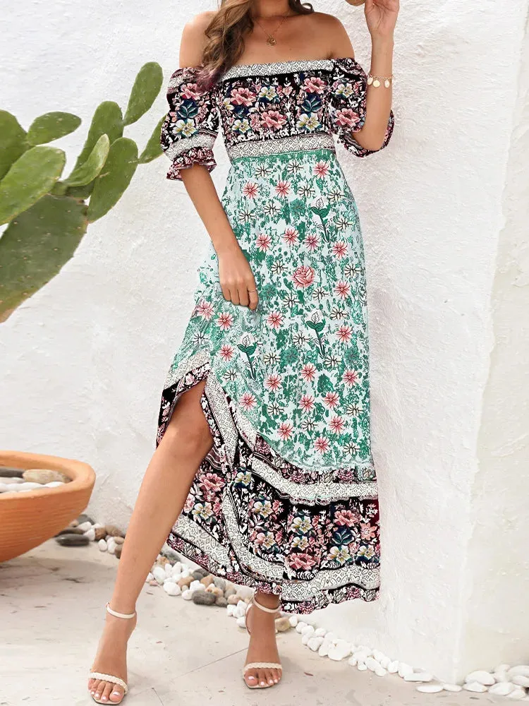 FashionSierra - 2024 Floral Print Square Neck Ruffle Boho Dress