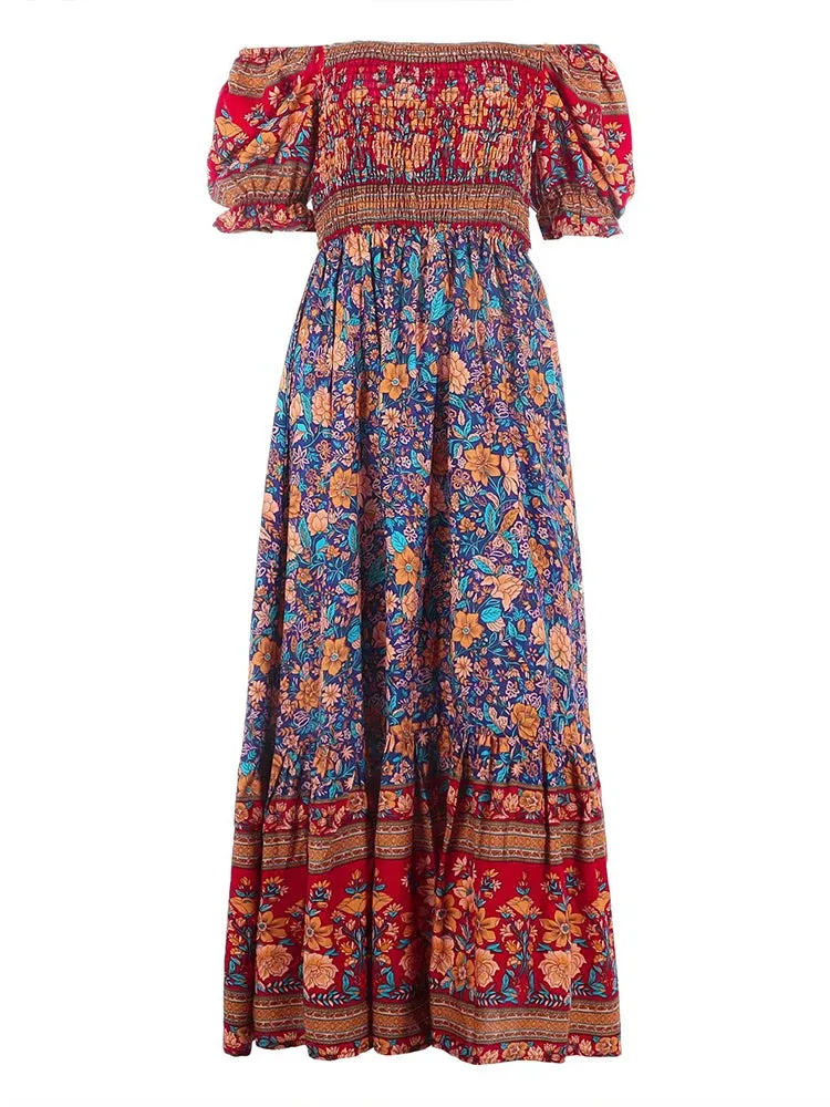 FashionSierra - 2024 Floral Print Square Neck Ruffle Boho Dress