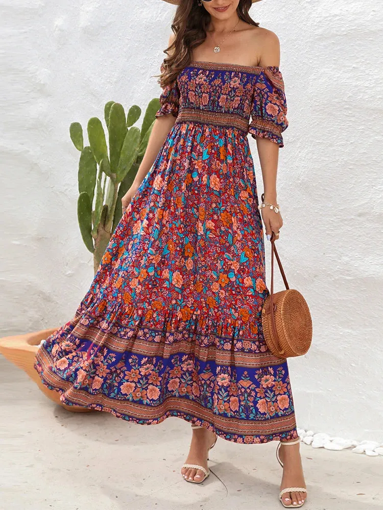 FashionSierra - 2024 Floral Print Square Neck Ruffle Boho Dress