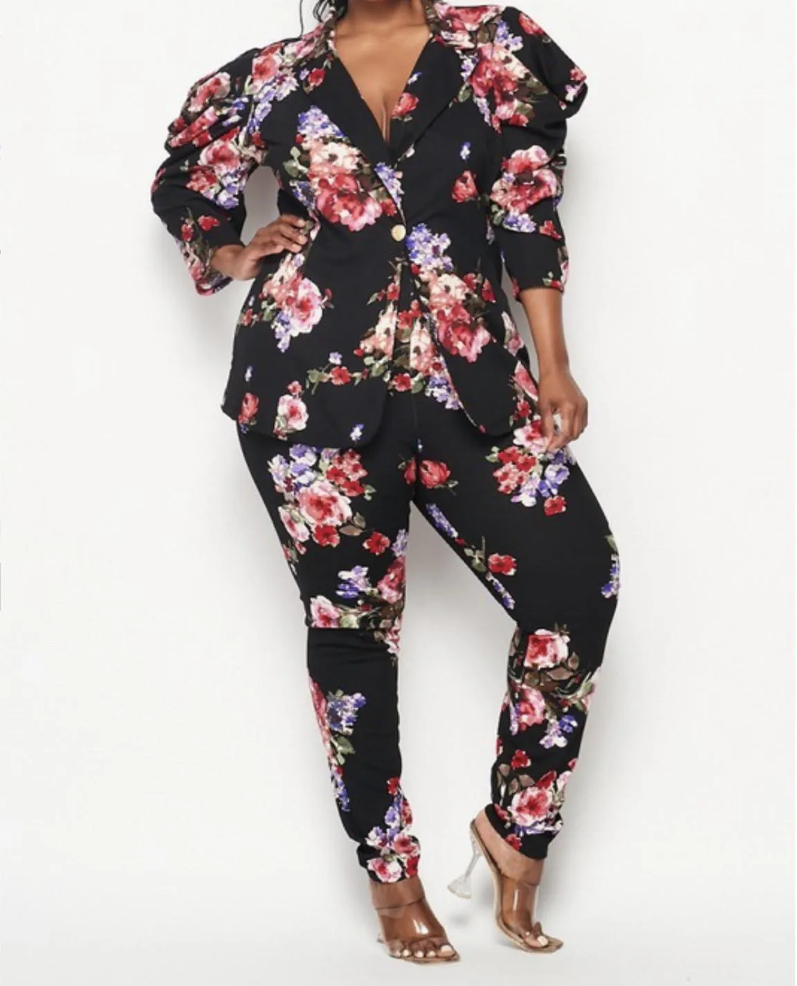 Floral Pattern Jacket Pants Set
