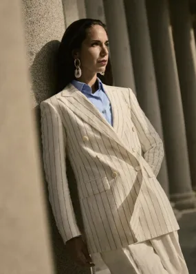 Italian White & Black Stripe Double Breasted / Women's Two Piece Suit