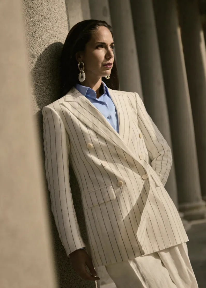 Italian White & Black Stripe Double Breasted / Women's Two Piece Suit