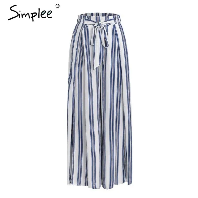 Loose Striped Cotton Wide-legged Pants