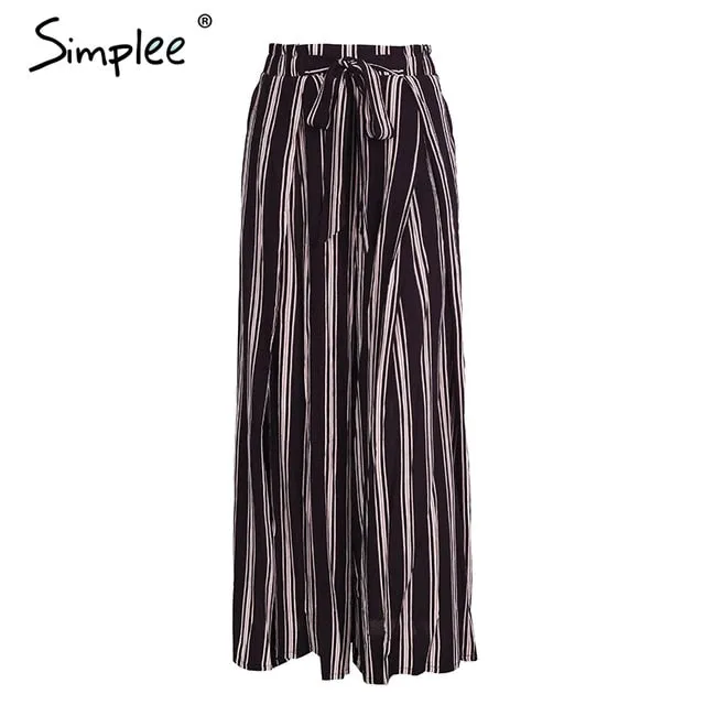 Loose Striped Cotton Wide-legged Pants
