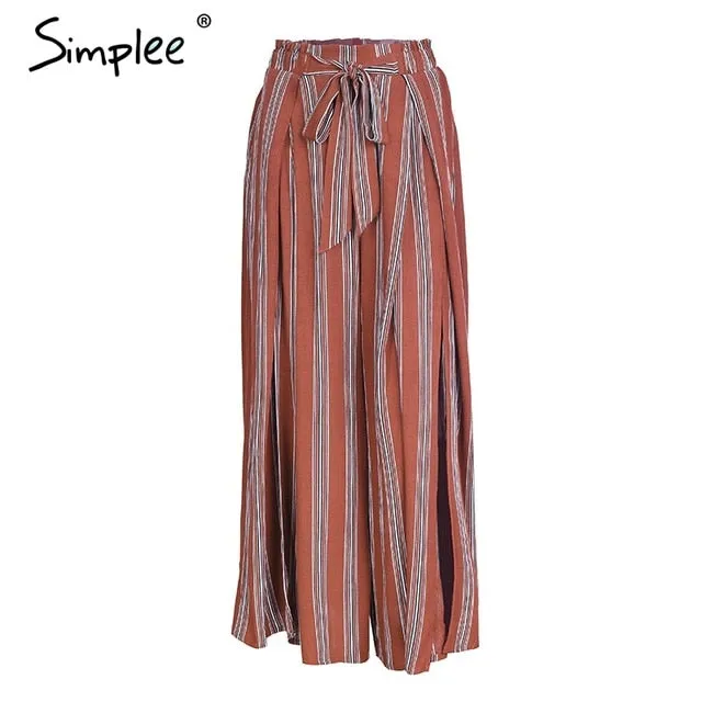 Loose Striped Cotton Wide-legged Pants