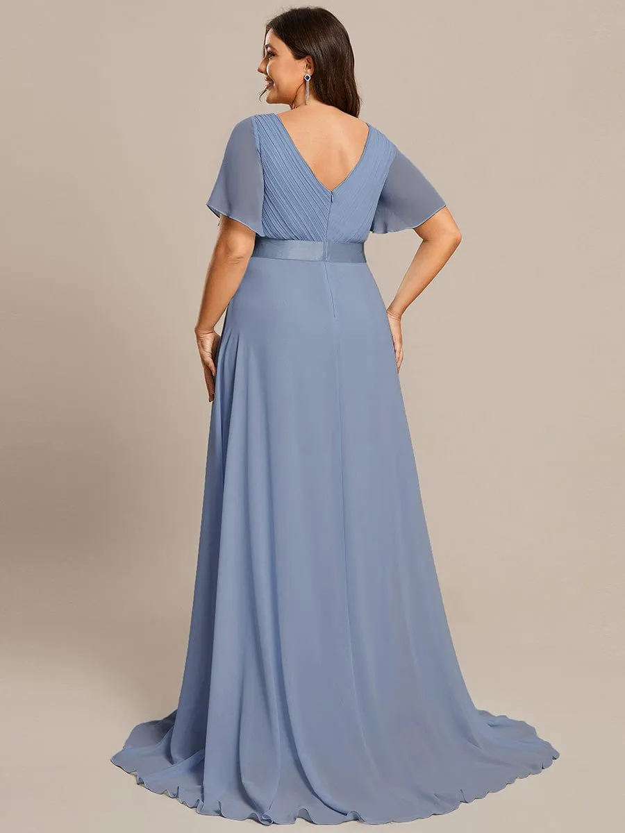 Monica | Plus Size Empire Waist V Back Bridesmaid Dress with Short Sleeves
