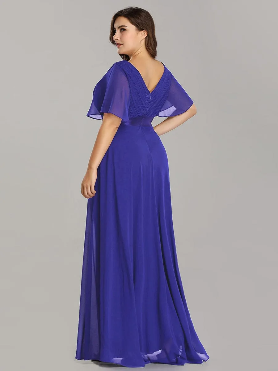 Monica | Plus Size Empire Waist V Back Bridesmaid Dress with Short Sleeves