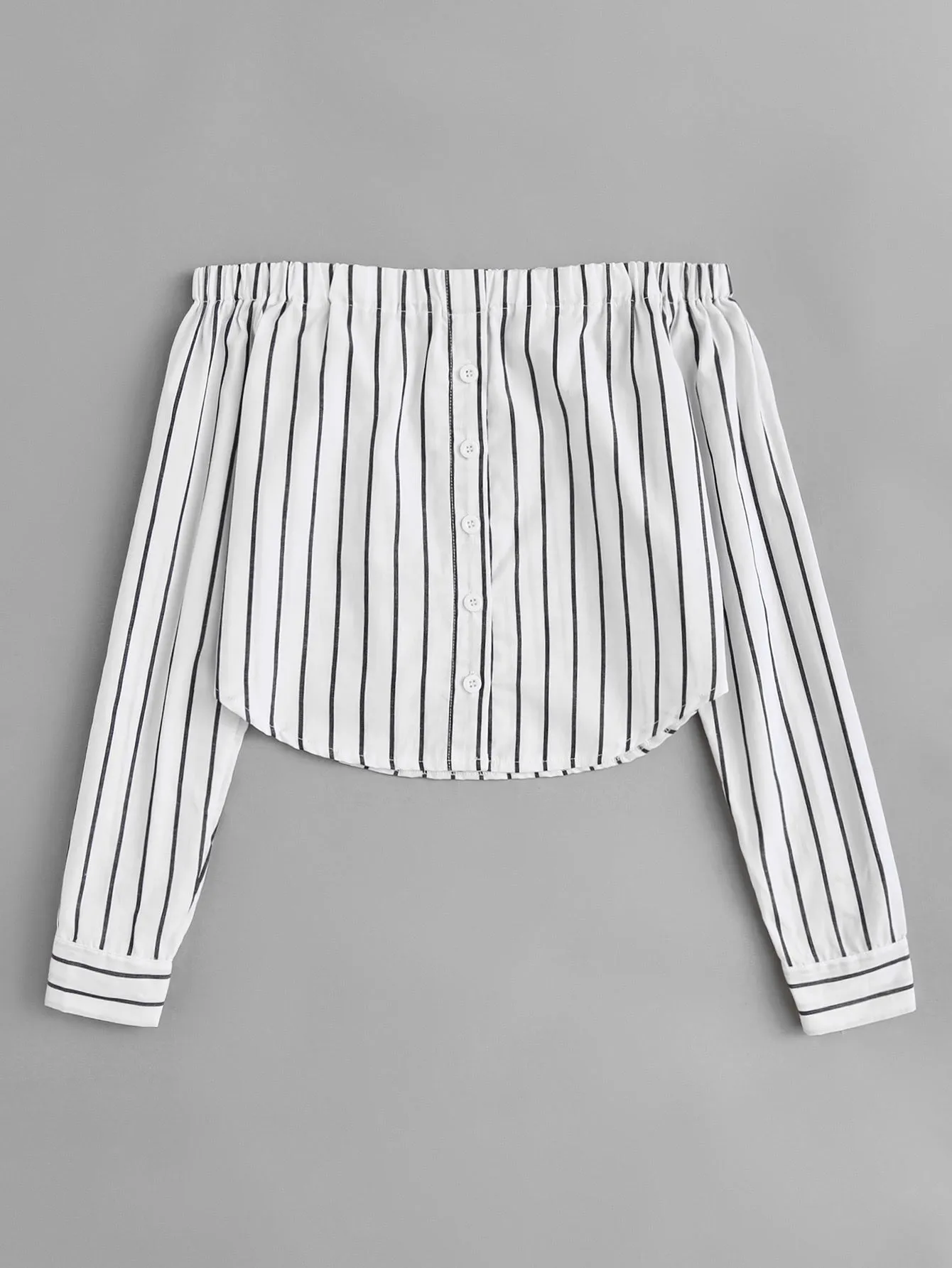 Off Shoulder Single Breasted Striped Top