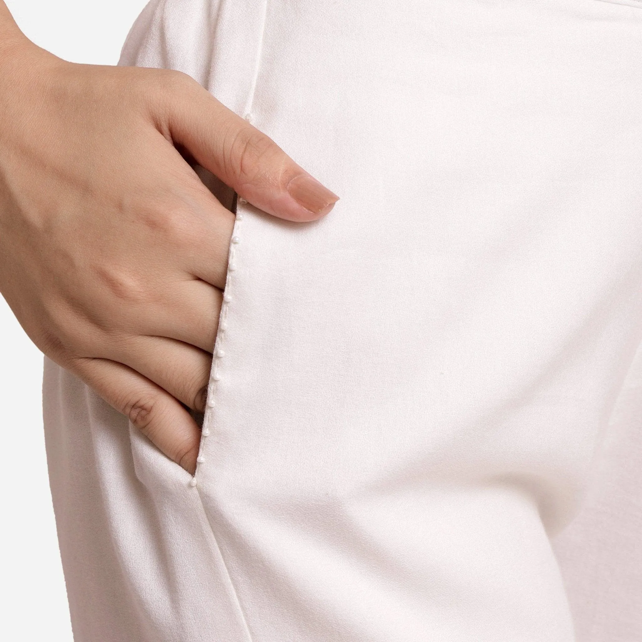 Off-White Hand Beaded Cotton Elasticated Wide Legged Pant