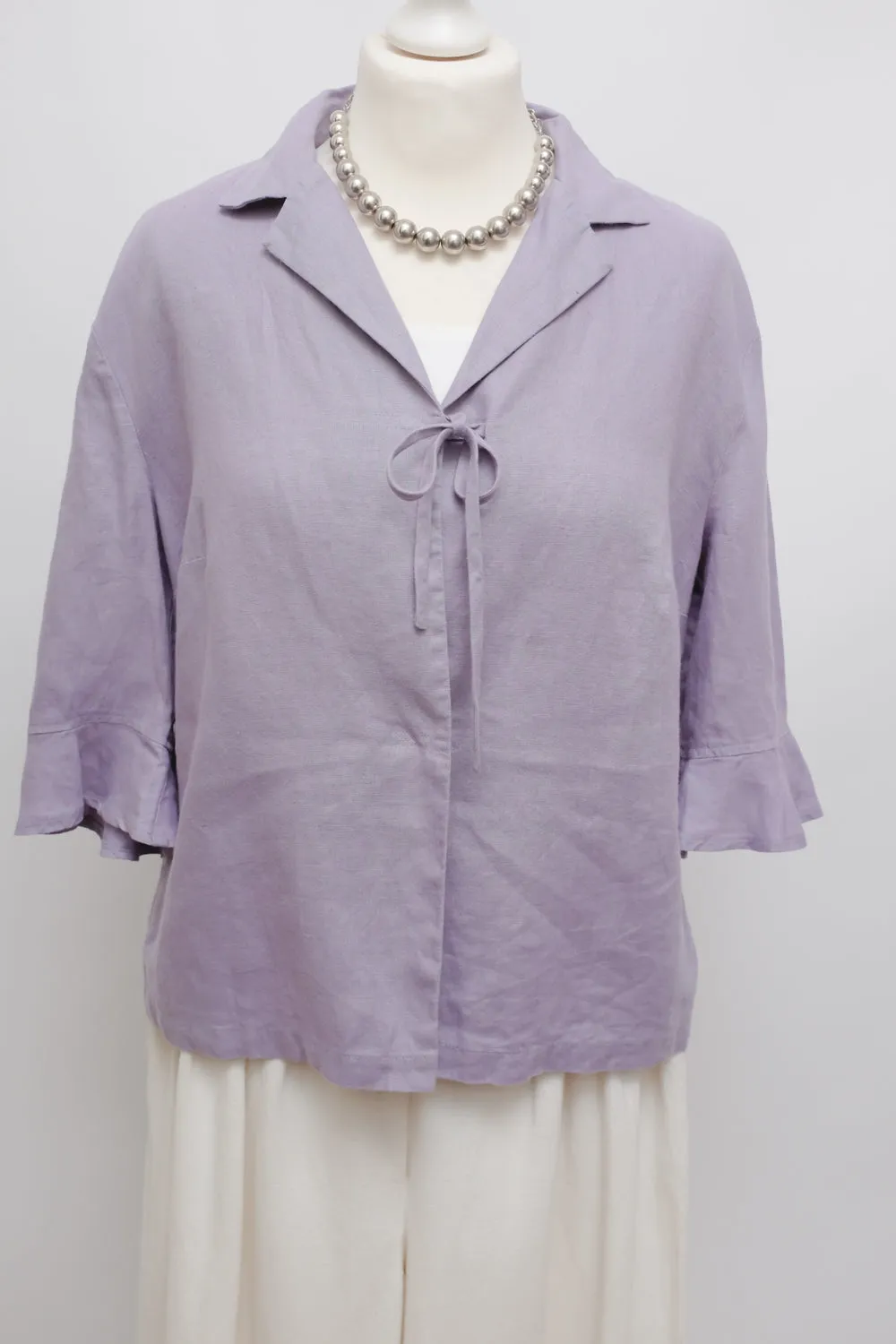 PURE LINEN LILAC VOLANTS SHIRT JACKET