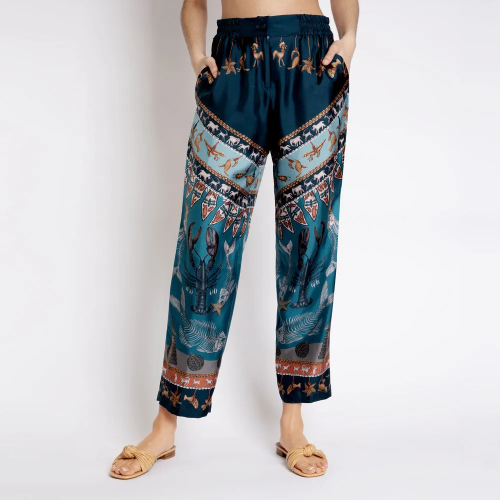 Sabina Savage "The Moon"  Divination Celebration Silk Trousers Lagoon/Fawn