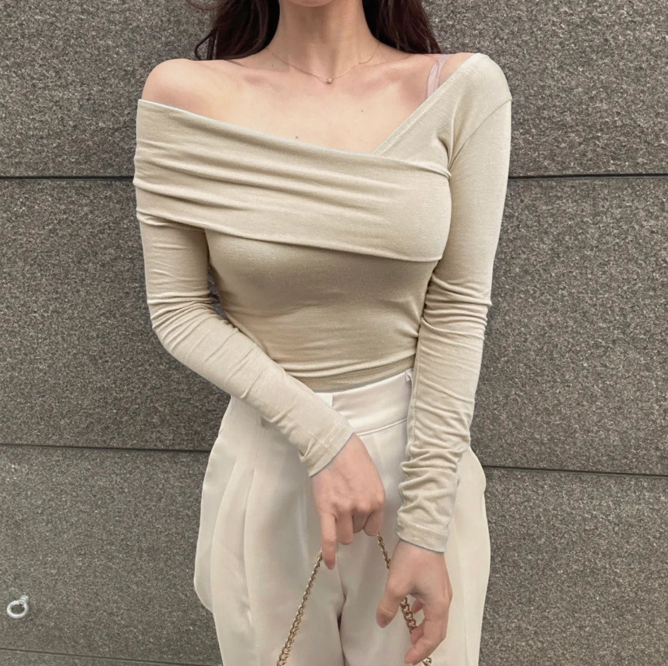 Seoul Style Overlapping Off Shoulder Top