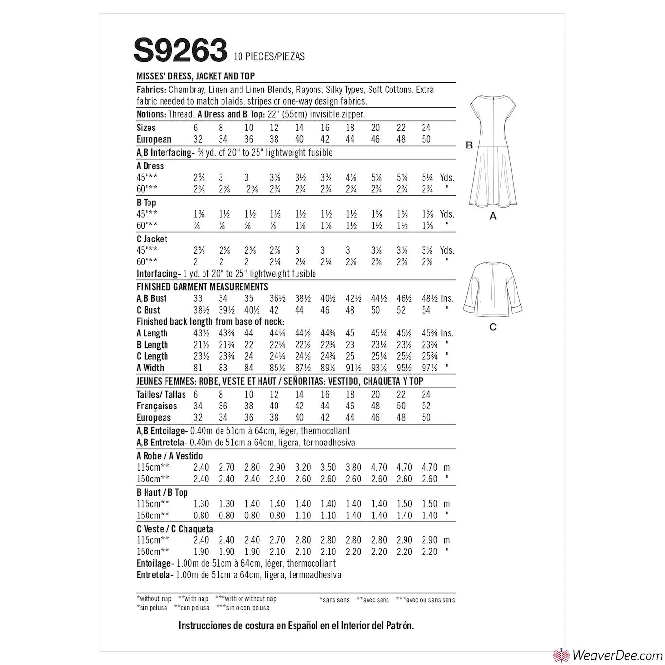 Simplicity Pattern S9263 Misses' Dress, Jacket & Top