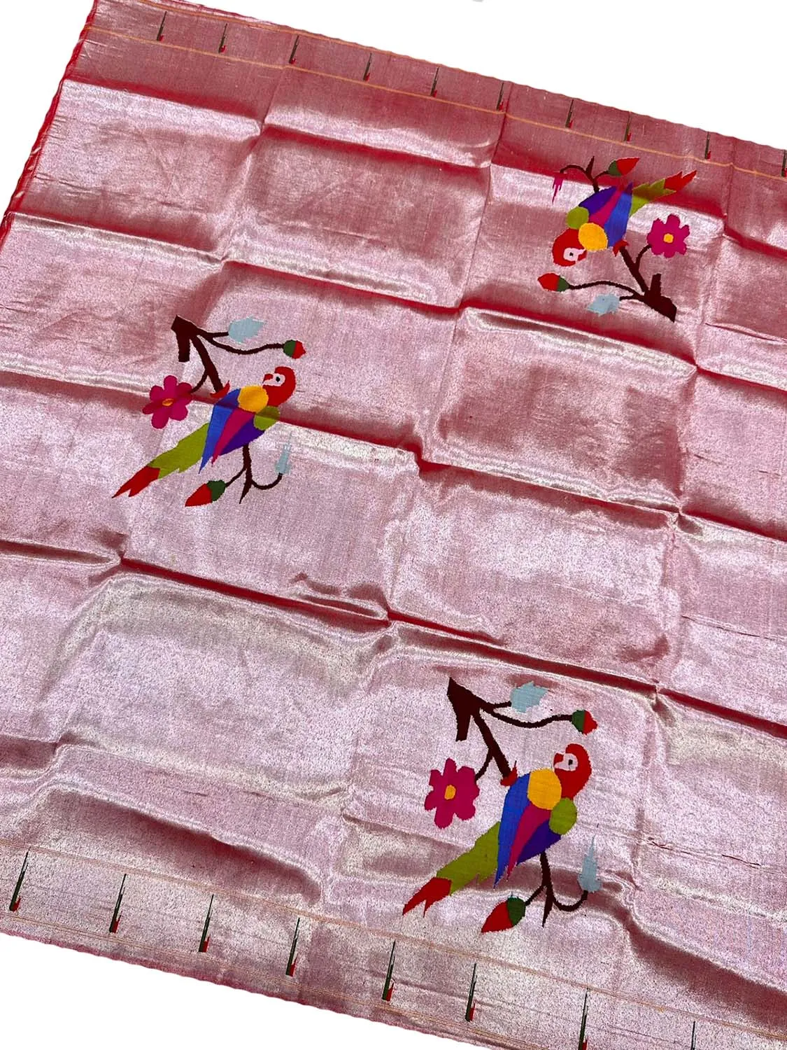 Stunning Red Handloom Paithani Silk Blouse Fabric - 1 Mtr