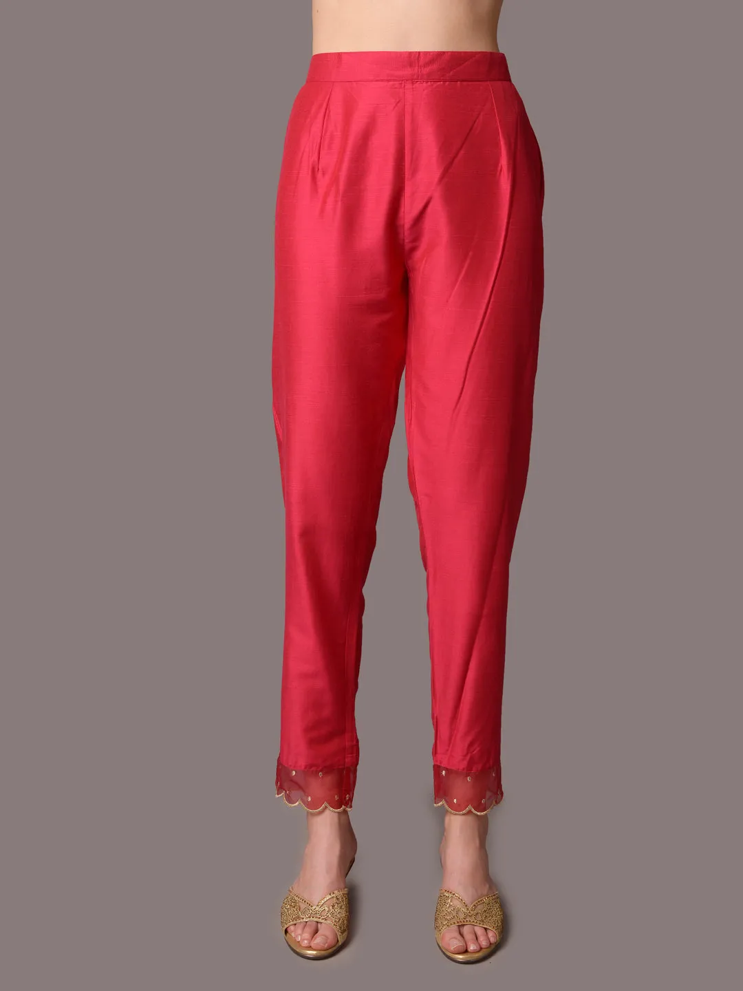 Women Orange Solid Kurta Trouser Dupatta