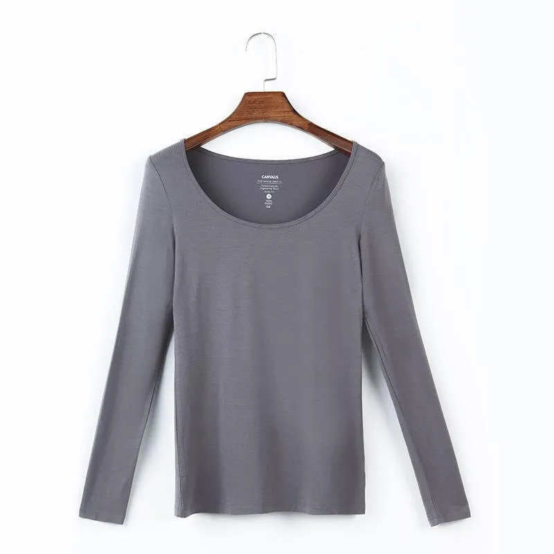 Womens Scoop Neck Long Sleeve Tee Tops Cotton T-Shirts Blouses