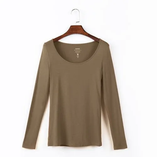 Womens Scoop Neck Long Sleeve Tee Tops Cotton T-Shirts Blouses