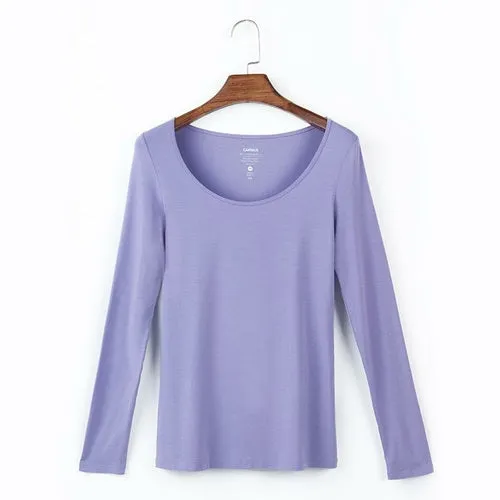 Womens Scoop Neck Long Sleeve Tee Tops Cotton T-Shirts Blouses