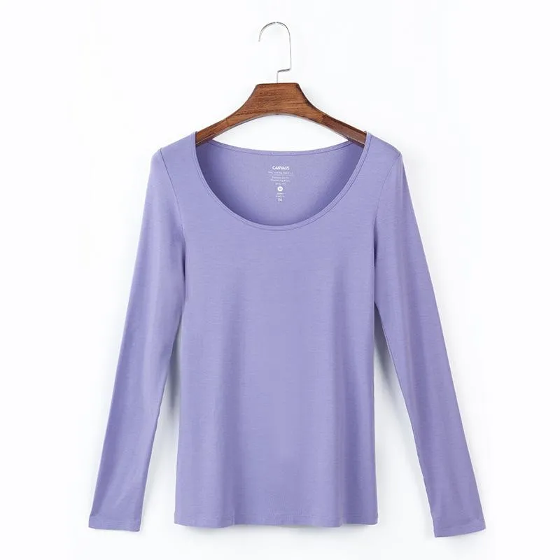 Womens Scoop Neck Long Sleeve Tee Tops Cotton T-Shirts Blouses