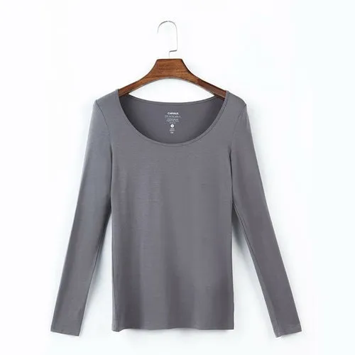 Womens Scoop Neck Long Sleeve Tee Tops Cotton T-Shirts Blouses