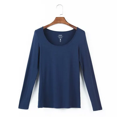 Womens Scoop Neck Long Sleeve Tee Tops Cotton T-Shirts Blouses