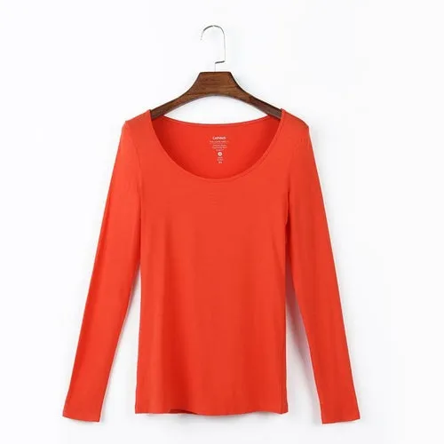 Womens Scoop Neck Long Sleeve Tee Tops Cotton T-Shirts Blouses